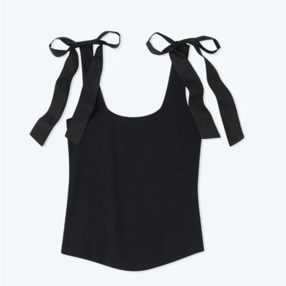 Summersalt black ribbed tank with bow shoulders size large